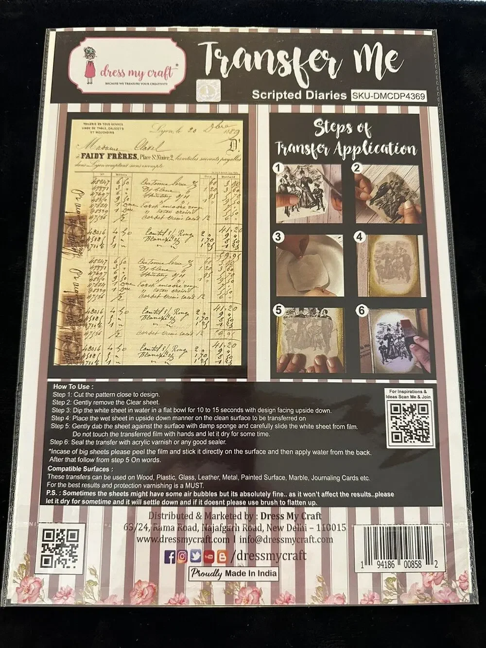 New Sealed Dress My Craft Transfer Me Scripted Diaries Text Script Dip In Water